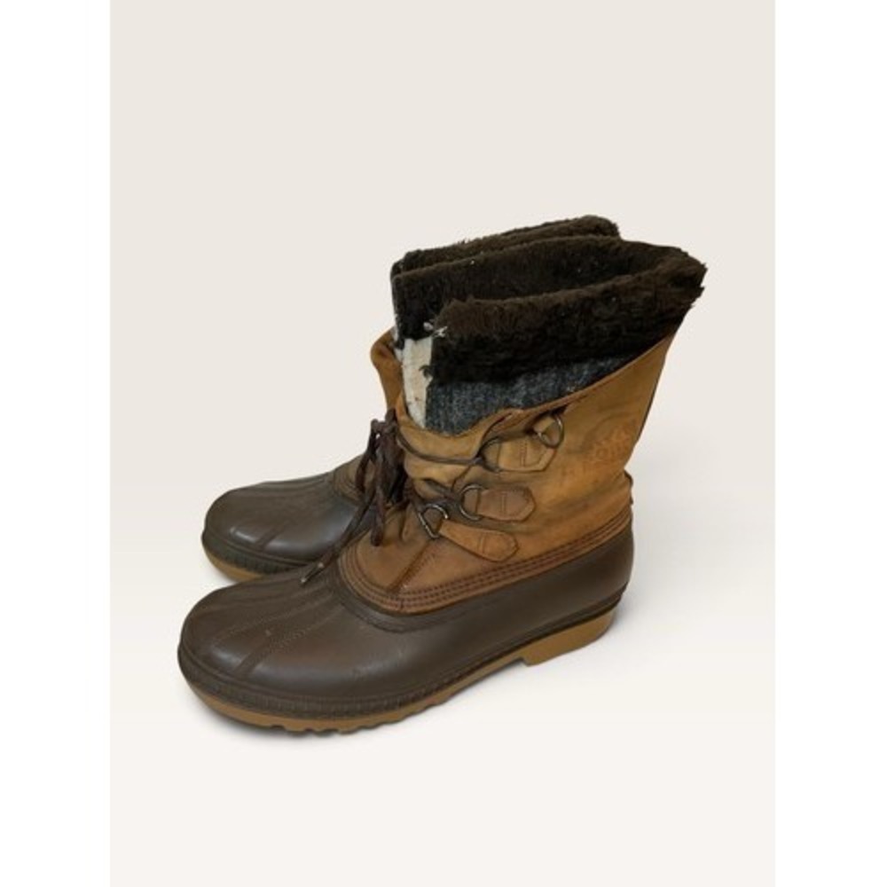 VTG Sorel Badger Brown Waterproof Winter Snow Tall Boots Men 10 Leather/Rubber